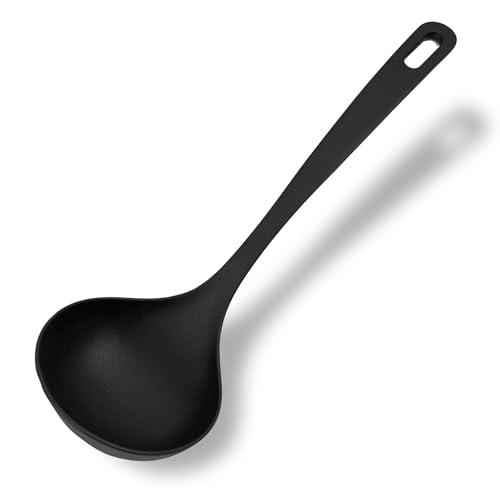 Fackelmann Mestolo antiaderente in nylon alto spessore, max 200°C, lavabile in lavastoviglie, dim 29,5 x 9 x 6,5cm, Linea Nero.