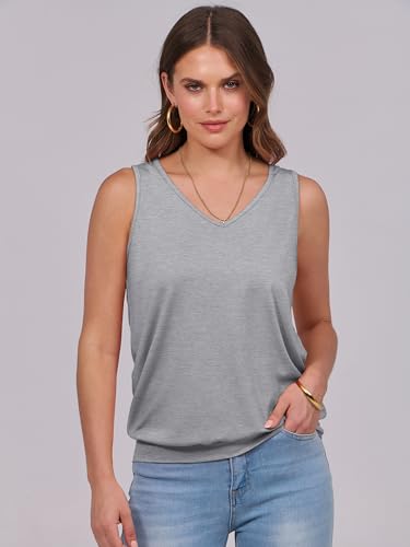 Image of ANRABESS Women Tank Tops Summer V Neck Sleeveless Casual Loose Fit Cute Cami Basic T Shirts Solid Tees 2026 Trendy Outfits