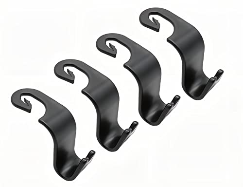 HOOKBEST Car Seat Headrest Hook 4-Pack with Locking Design,Clothes Hanger,and Storage Box.Suitable for Handbags Purse Coat;Compatible with Universal Vehicles, Black S-shaped