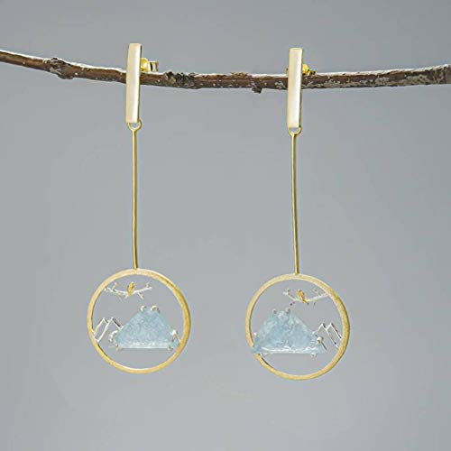 Jewellery - Pendientes de mujer, pendientes de estilo chino con forma de gota de aguamarina natural, piedra en bruto S, estilo creativo, diseño hecho a mano