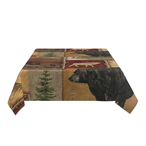 Mijukifa Rustic Lodge Bear Moose Print Tablecloth, Rectangle Table Cloths For Table Decor 54 Inch X 72 Inch, White #TOP2