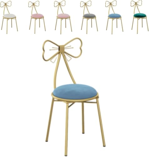 ドレッサーチェア スツール ダイニングデスク化粧椅子 ラウンジメイクアップイス鏡台用 創造的なリボンの形の装飾背もたれ椅子レザー フランネル 柔らかい 寝室 化粧台 美容院 家庭用 (ブルー,30*80cm)