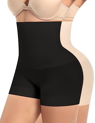 Image of Werena Womens Seamless Shaping Boyshorts Panties Tummy Control Underwear Slimming Shapewear Shorts(#A3 High Control Mixed(2 Pack),Large)