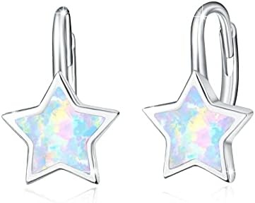 Opal Star Leverback Dangle Earrings 925 Sterling Silver Opal Star Drop Leverback Earrings Lucky Star Earrings Jewelry for Women