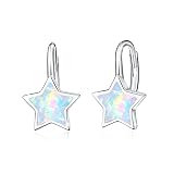 Opal Star Leverback Dangle Earrings 925 Sterling Silver Opal Star Drop Leverback Earrings Lucky Star