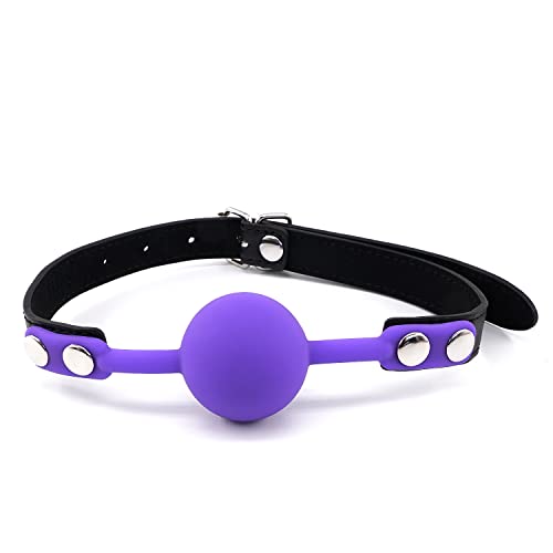 Silicone Bondage Ball Gag for Sex Play, BDSM Restraints Open Mouth Sex Gags Muzzles, Silicone Sex Toys SM Bite Gag (Purple-1)