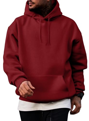 Image of JMIERR Mens Fleece Lined Hoodie Pullover Drawstring Pocket Winter Warm | Cozy fleece-lined pullover, adjustable drawstring hood, kangaroo pocket, regular fit, machine wash