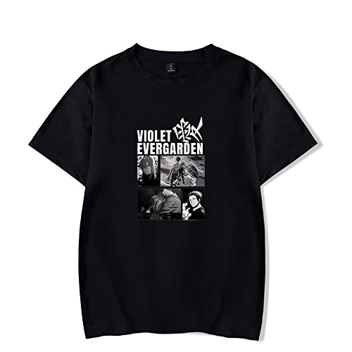 Jyysynj Anime Violet Evergarden Merch Violet Evergarden T-shirt humoristique unisexe, noir 2, M