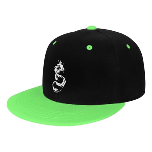 NMNRRPTLS Dragon Silhouette Flat Bill Hat Kids Fashion Hip Hop Style Contrast Color Flat Bill Hat Green