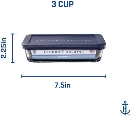 Anchor Hocking SnugFitTM Rectangular Food Storage Containers with Lids (4-Piece, 3-cup, Navy Blue, oven-safe) - Thumbnail 3