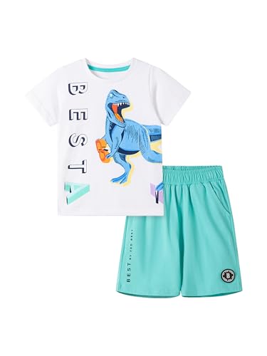 Conjunto de verano para niño de 1 a 7 años con camiseta de dinosaurio y pantalón corto de algodón
