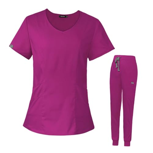 Qianly Conjunto de Uniformes de Enfermagem para Cuidados Médicos, Rosa vermelha, eu