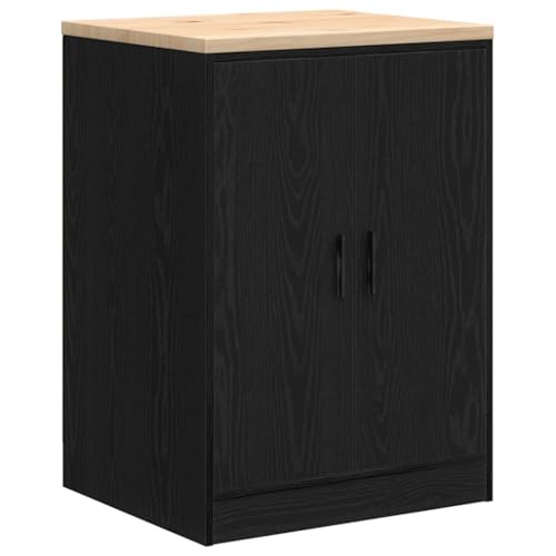 vidaXL garage storage cabinet - black pine 60x51x85 cm - organize tools & DIY materials in garages, workshops & utility rooms with sturdy wooden worktop
