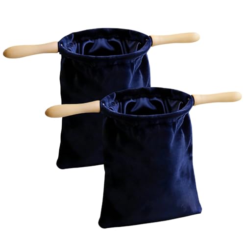Duuzaoh 2 Pack Royal Blue Church Offering Bags with Wooden Handles Velvet Tithe Collection Bags with Neat Open Shape and Lined Interior for Worship Service and Church Giving