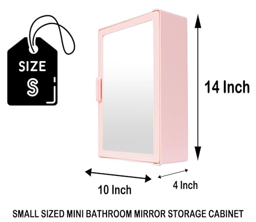 Image of PGen Small Size Mini Wall Mounted Mirror Storage Cabinet Organiser Shelf for Bathroom Kitchen Washbasin Dressing Room (Pink)