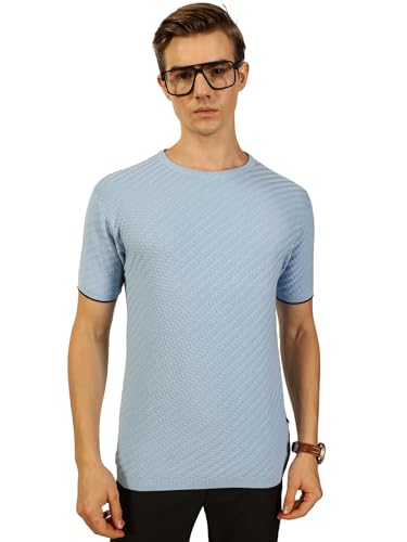 Image of Thomas Scott Men's | Textured | Half Sleeve | Slim Fit | 100% Cotton | Round Neck | Casual Tshirt