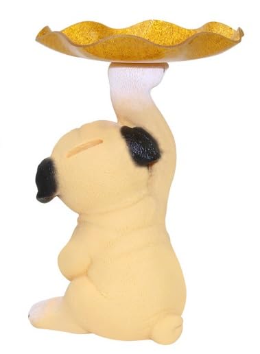 Breewell Decoration Dog Statue with Key Holder Bowl Storage Candy Dish Keys Storage Tray Statue Sculpture Tray Cute Decorative Candy Bowl for Bookshelf, Bedroom, Office Sitting (Pack of 1) 3