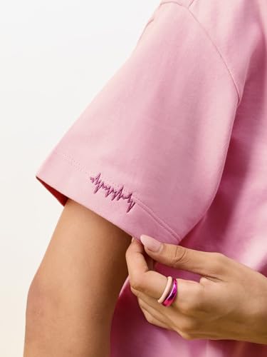 Image of The Souled Store Spider-Man: Ghost Web Women and Girls Short Sleeve Round Neck Light Pink Embroidered Cotton Breathable Streetwear Casual Everyday Trendy Oversized T-Shirts