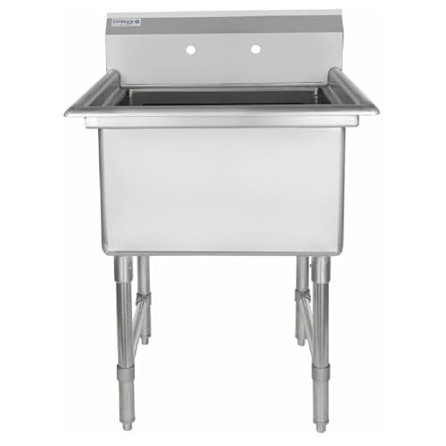 Image of Empura 29 inch Wide Stainless Steel One Compartment Commercial Sink | Prep Utility 24 inch x 24 inch Bowl for Restaurant Laundry Hotel | 3.5 inch Drain Basket, 9.75 inch Backsplash, 29 inchW x 29.5 inchD x 44.25 inchH, 16 Gauge, NSF