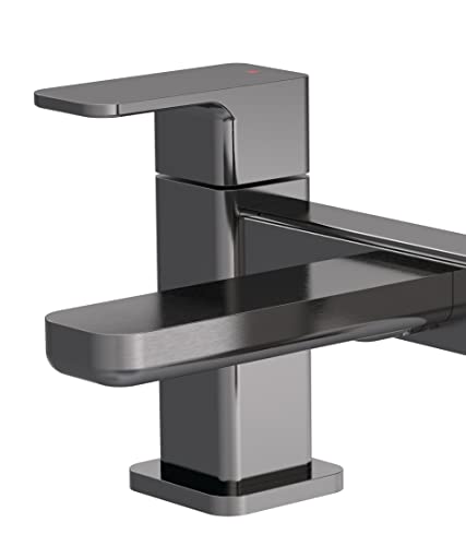 nuie WIN703 Windon Modern Bathroom Square Deck Mounted Bath Filler Tap with Lever Handles, 230mm, Brushed Pewter - Image 3