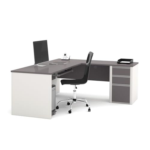 Bestar Connexion L Shaped Desk Three Drawers in Slate and