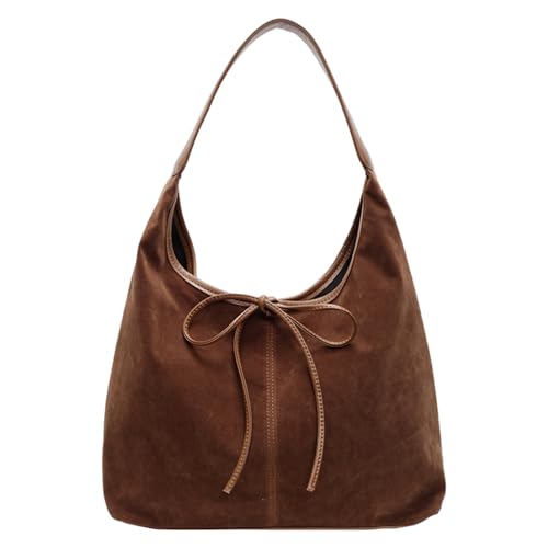 Sac fourre-tout en daim marron rétro au design élégant et finitions premium pour femme