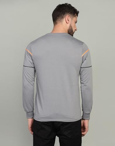 Image of INKKR Striped Men's Round Neck Darkgrey Full Sleeve T-Shirt