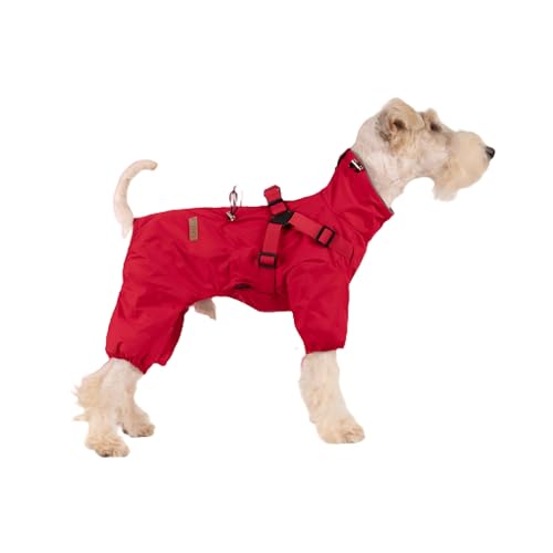 BT Bear Dog Harness Raincoat,Adjustable 4 Legs Dog Jacket with Harness Reflective Jumpsuit Waterproof Coat for Small Dogs,Red S