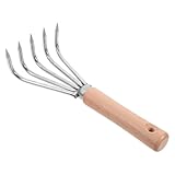 VALICLUD Kleiner Garten handrechen mit Holzgriff Präzise Unkrautentfernung Vielseitig für Bodenlockern Pflanzung und Belüftung Kompakt und Ergonomisch für Garten Strandpflege