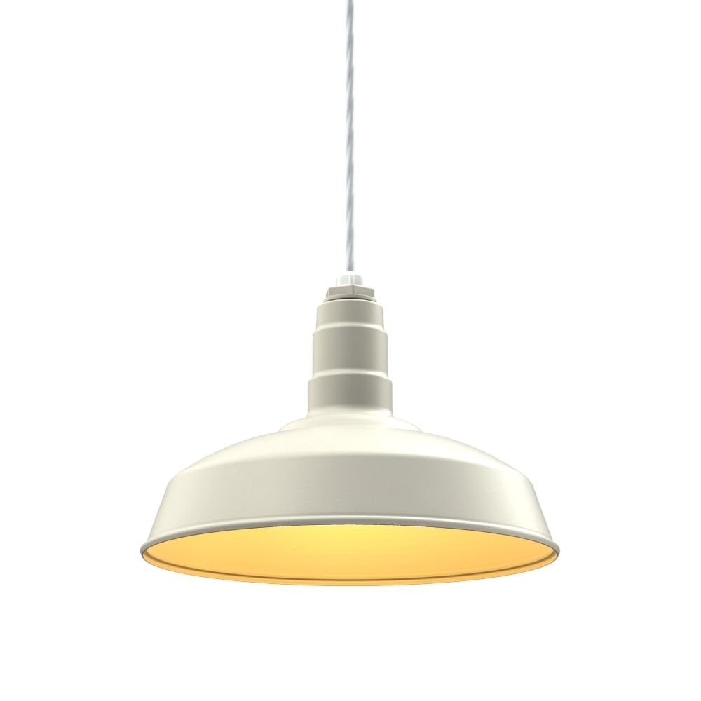 4ft White Cord Barn Light Pendant 16" Dome | Garage Workshop | Cream/Brass