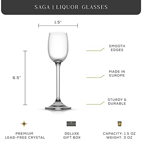 Joyjolt Saga Crystal Liquor Glasses - Cordial Glasses Made In Europe - 1.5 Oz / 50 Ml Absinthe Glass - Set Of 4 Liqueur Glasses For Absinthe, Aperol, Sherry Or Shots - Crystal Mini Wine Glasses #TOP1