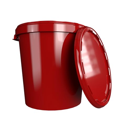 Secchio con coperchio, 30 litri, prodotto in Germania, per alimenti, stabile, ermetico, per conservare alimenti, materiale da ufficio, cameretta dei bambini, officina e gastronomia, rosso