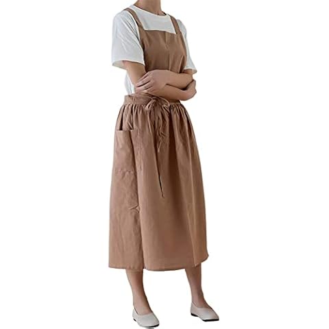 Achsoo Waterproof Women Florist Apron Gardening Coffee Shops Kitchen Apron for Cooking Baking Cleaning Restaurant Stylish Design Apron with Pockets (Brown-B) Cover