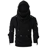 Material: Polyester BBauer Herren Halloween Hoodie Gothic Retro Maskierte Nieten Pullover Kapuzensweatshirt Mit Tasche schwarz XXL