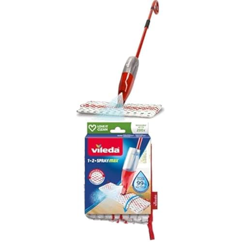 Vileda Balai 1-2 Spray Max 650 ML, Balai Microfibre avec pulvérisateur, Balai sans Seau & 2en1 Recharge Microfibres pour Balai Spray Max, Blanc, 1 Unité