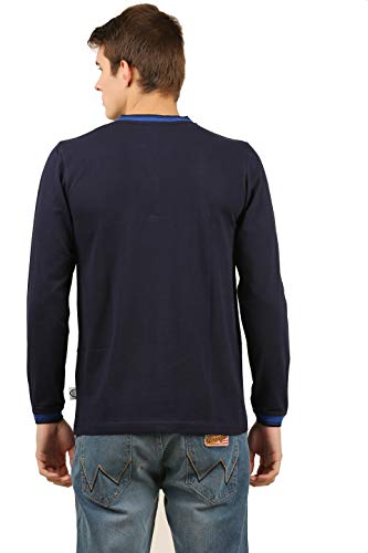 Image of Zebu Men's Full Sleeve Cotton Henley Neck Tshirt with bio wash (Pack of 1). Navy