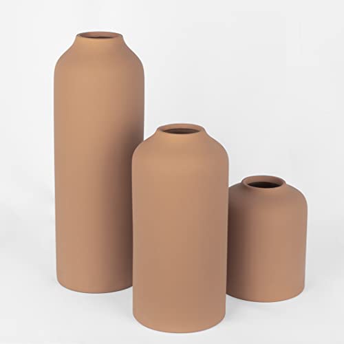 Koyal Wholesale Tall Modern Minimalist Ceramic Vases For Home Decor, Terracotta Decor, Set Of 3, Matte Terracotta #TOP9