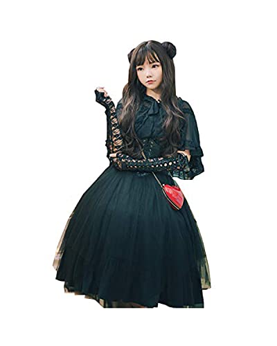 [JIURUN] ワンピース ロリータ ゴスロリ 衣装 ロリータ ジャンパースカート コスプレ アニメ cosplay lolita 大きいサイズ 森ガール 甘ロリ 羽織り 手袋 サッシュベルト 靴下贈る ゴシック ドレス 女装 服 メイド クリスマス ハロウィン お嬢様 (ブラック（ひざ丈）)