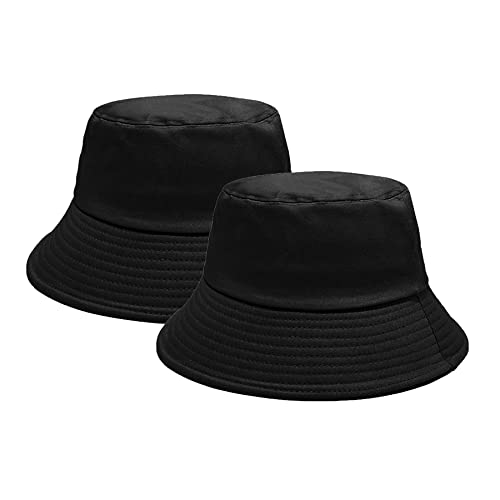 PFFY 2 Packs Bucket Hat for Women Men Cotton Hats Sun Beach Fishing Cap Black