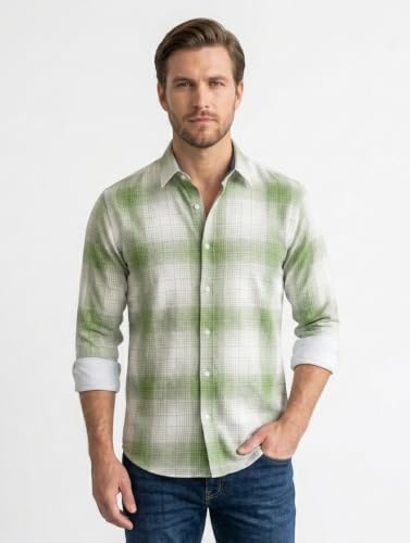 Image of DEEMOON Men's Cotton Blend Regular Fit Shirt | Full Sleeves Checkered Casual Button-Down Shirt for Men (Available in Plus Size)
