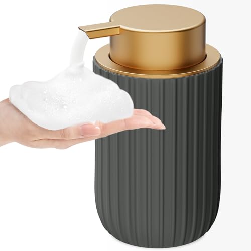 Image of Ceramic Foaming Soap Dispenser, 12 oz Bathroom Foam Hand Soap Dispenser, Refillable Lotion Soap Dispenser with Removable Pump for Kitchen Hand Wash Dispenser, Modern Home Decor (Matte Grey)