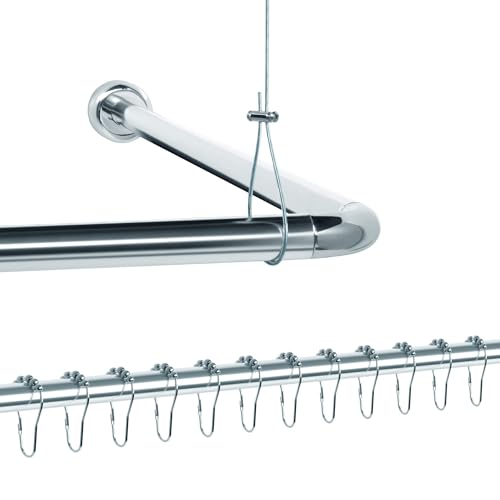 SUPPORTO DA SOFFITTO PER EXTRA STABILITÀ – La sospensione a soffitto lunga 1,50 m è accorciabile su misura e garantisce una tenuta sicura, anche con tende da doccia pesanti. Il bastone manterrà sempre la sua forma perfetta.