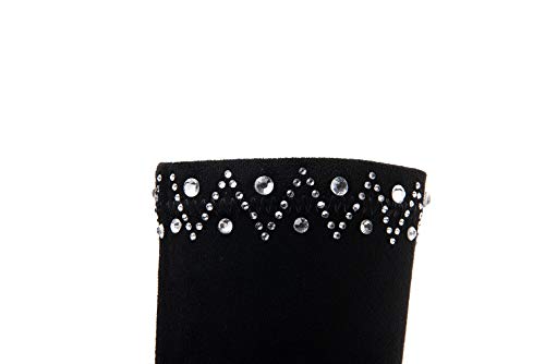TinaCus Botas femininas feitas à mão de camurça, couro envernizado, confortável, salto baixo, elásti