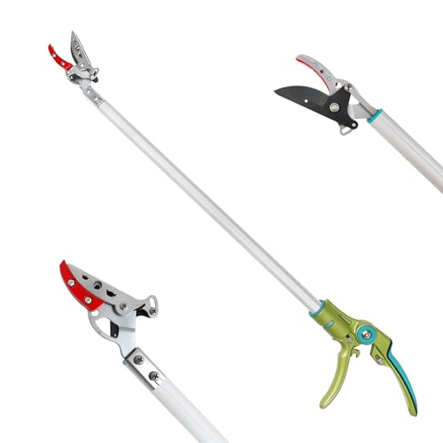GARTOL Cut & Hold Long Reach Pole Pruner, 32 Inch Lightweight Tree Trimmer Long handle Pruner, Cuts up to 1/2 Inch, One-Hand Use Garden Pruning Shears for Branches Trimming, Fruit Picking