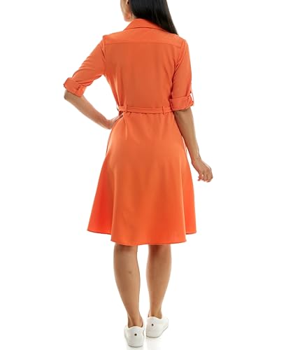 Image of Sharagano Women's Pleated Shirt Dress - 3 /4 Sleeve, V-Neck, Gold Buttons
