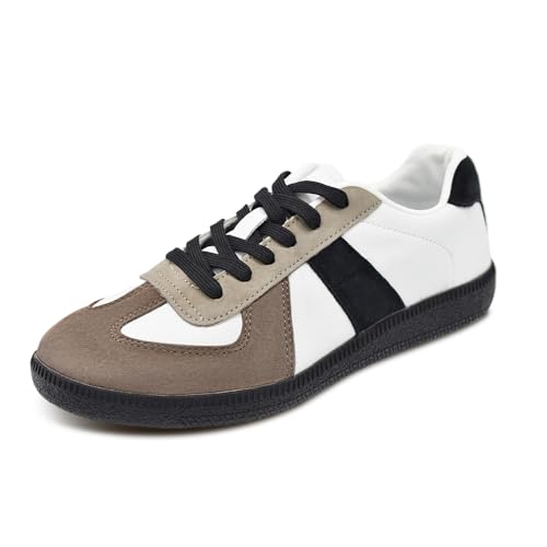 Mnplciea Sneakers for Women Classic Retro Gum Sole Fashion Sneaker Leather Casual Tennis Skate Shoes