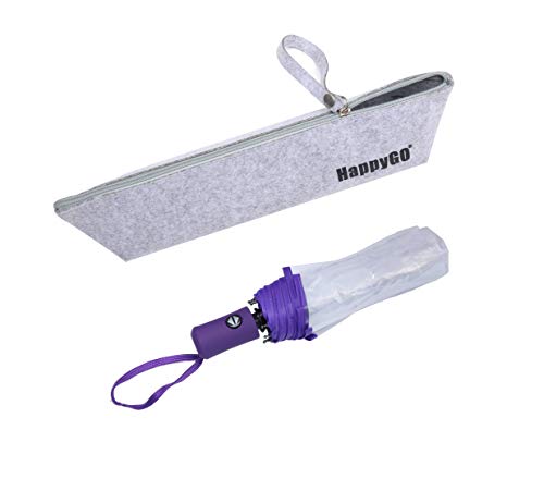 HappyGO ビニール傘 透明折りたたみ傘 自動開閉おりたたみ傘 8本骨 55cm高強度ガラス繊維傘骨 耐風 滑り止めハンドル 多色オプション 男女兼用 収納ポーチ付き