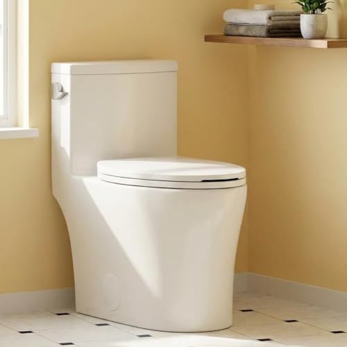 Image of One-Piece Toilet for Bathroom, Comfort Height 16 inch, Elongated with Under-Locking Lid, Soft Close Seat, Dual Flush, Powerful Flush