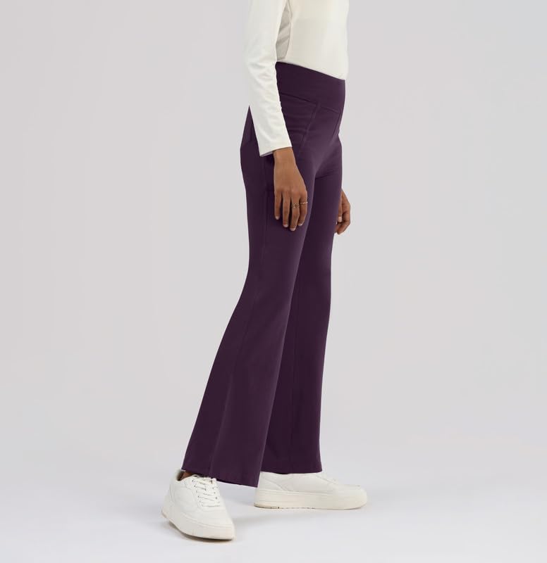 Image of Blissclub AM:PM Cotton Flare Pants for Women Above 5'5 ft Tall | Wide Waistband, 4 Pockets | Bell Bottom Pants and high Waist Trousers for Office wear