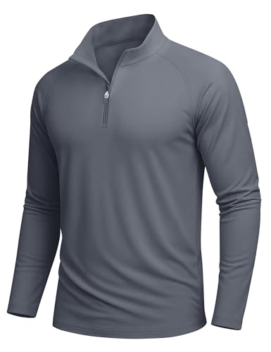MAGCOMSEN Funktionsshirt Herren Langarm Outdoor Sport Tshirts Longsleeve UV Shirt Atmungsaktiv Stretch, Dunkelgrau, XL
